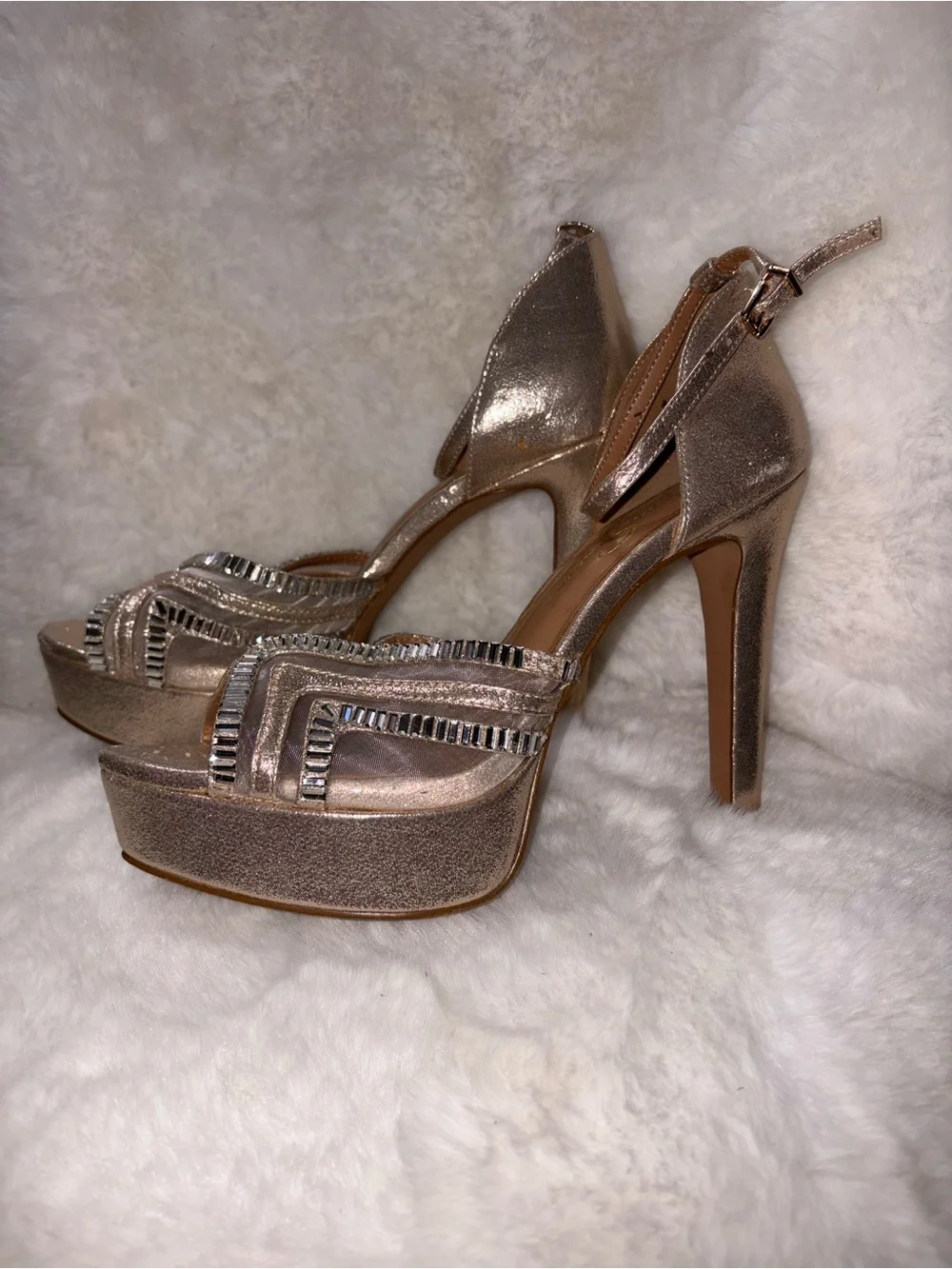 Jessica Simpson Rose Gold Metallic Platform Ankle-Strap Sandals